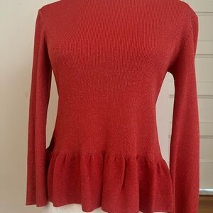 ST JOHN Couture Shimmer Knit Peplum Top Sz M